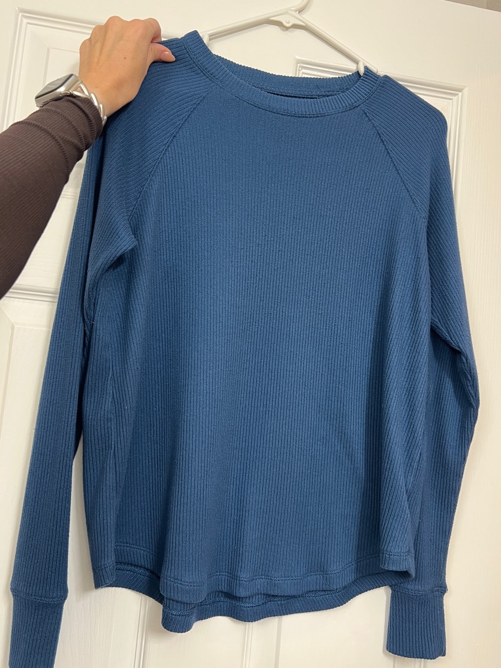 Blue Thermal Waffle Knit Sweater